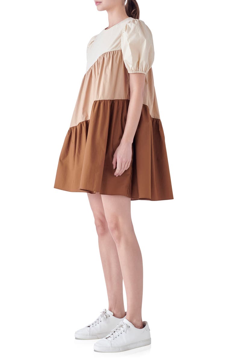 English Factory Colorblock Puff Sleeve Shift Dress, Alternate, color, 