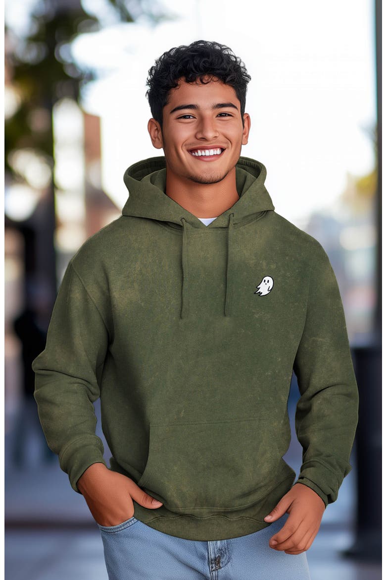 Ghost Embroidered Washed Hoodie, Alternate, color, Olive