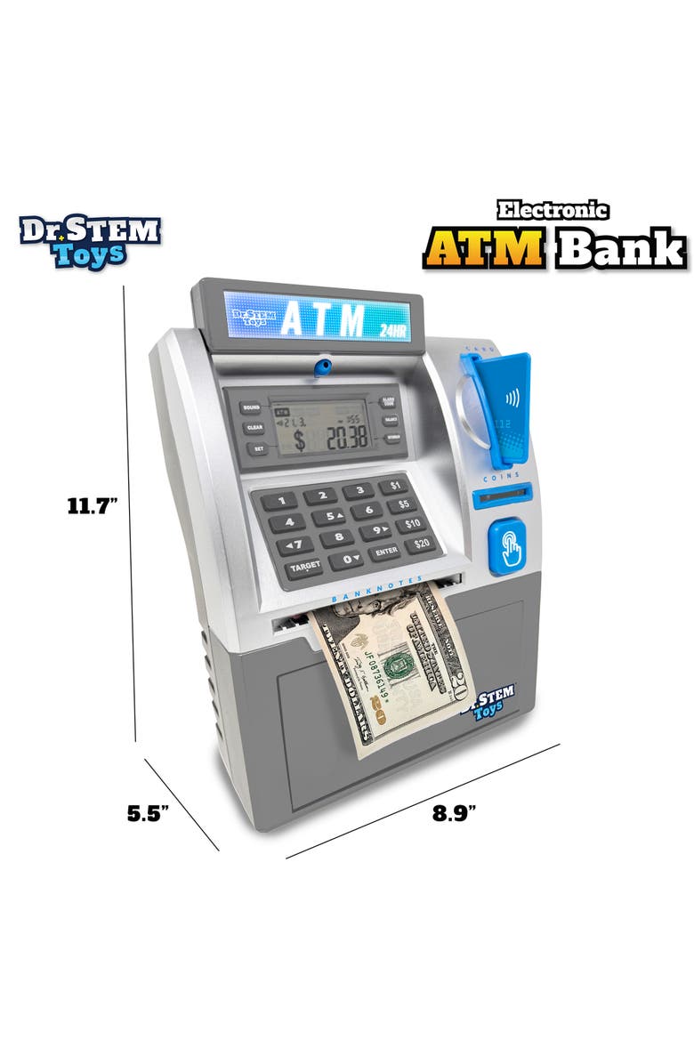 Dr. STEM Toys Electronic Atm Bank Real Money Savings Piggy Bank Toy, Alternate, color, Multicolored