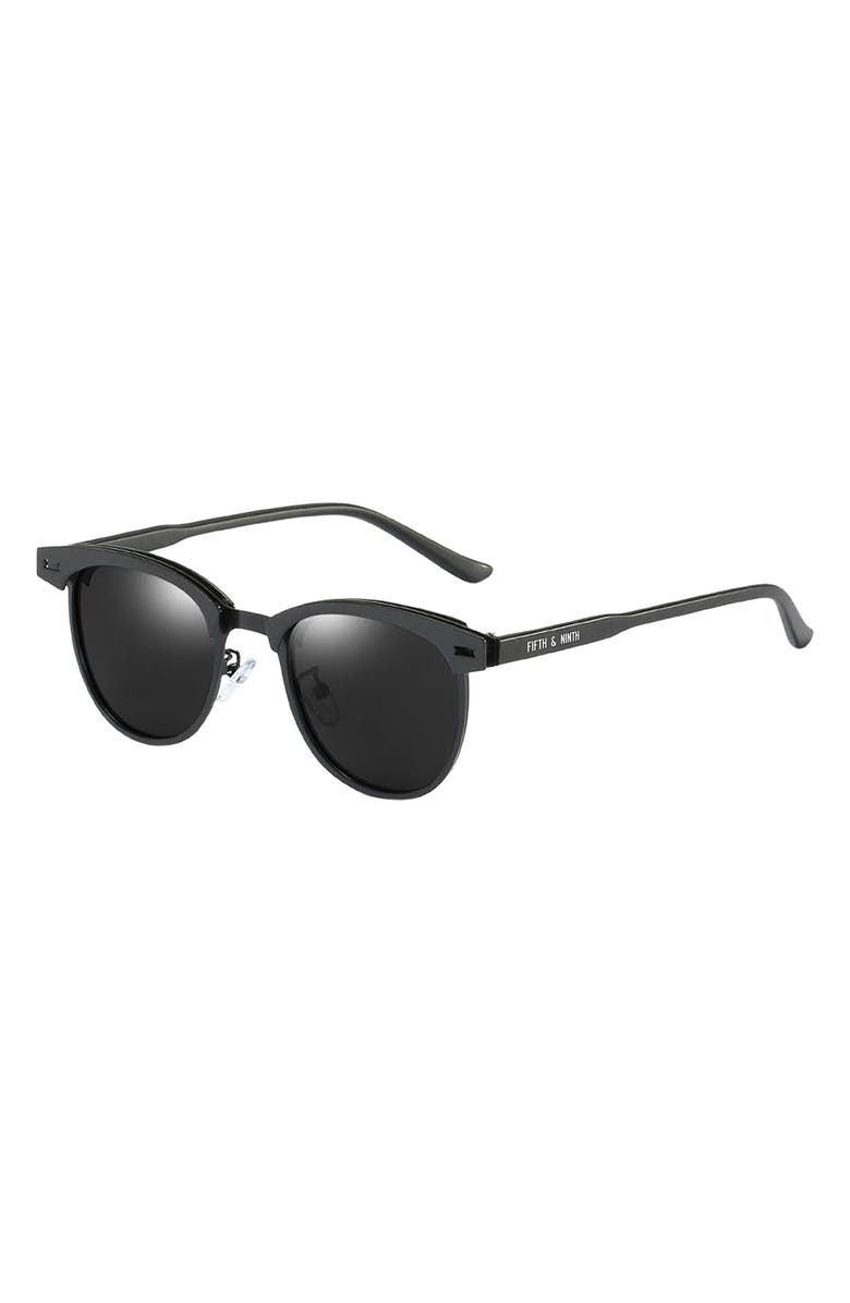 Fifth & Ninth Knox 51mm Polarized Round Sunglasses, Alternate, color, Black/ Black