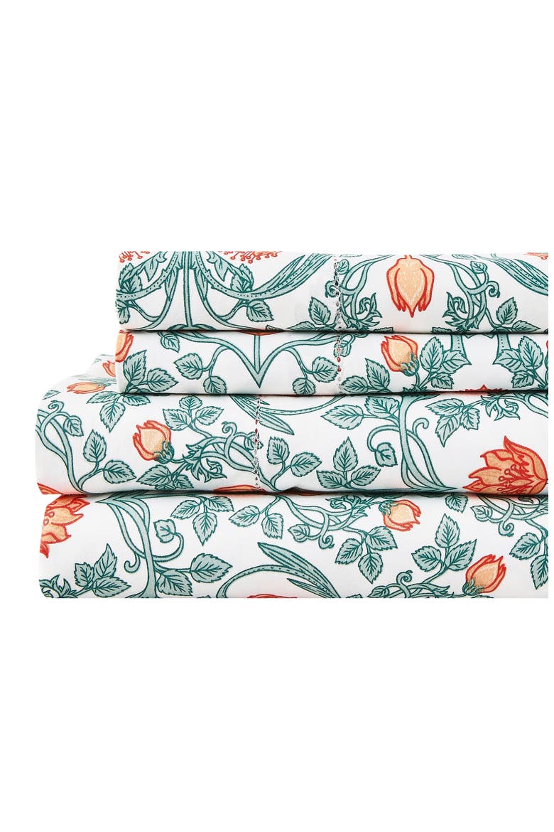 Floral 400 Thread Count Cotton Sheet Set, Alternate, color, ORANGE