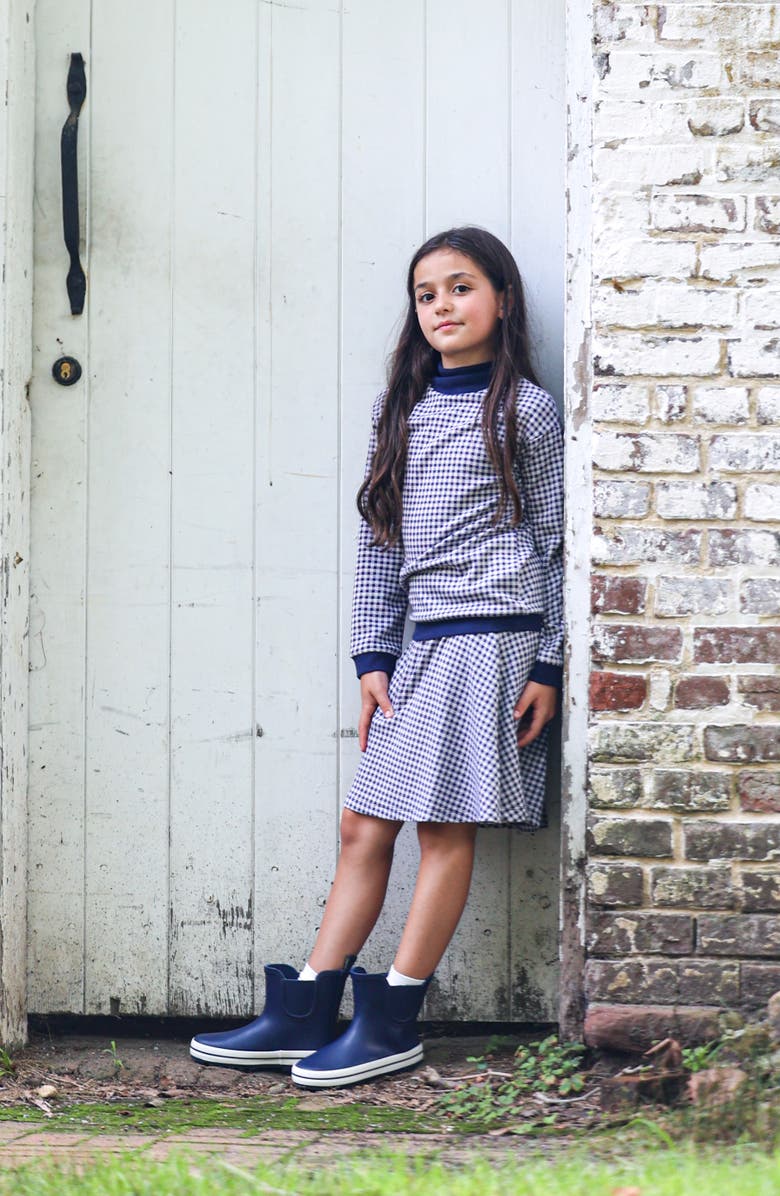 Manière Kids' Soft Gingham Cotton Blend Skirt, Alternate, color, Navy