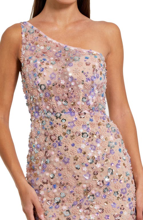 Mac Duggal Floral Embellished One Shoulder Gown In Pink Multi