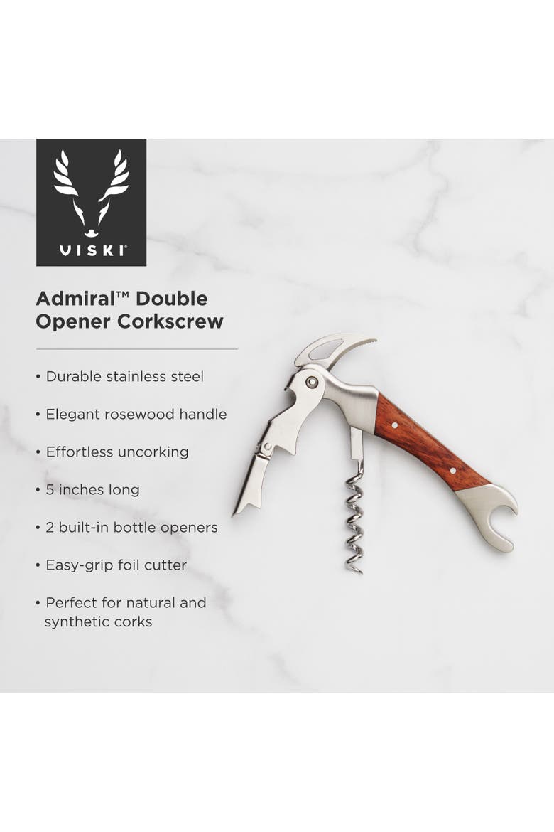 Admiral Double Opener Corkscrew in Stainless Steel, Alternate, color, Wood