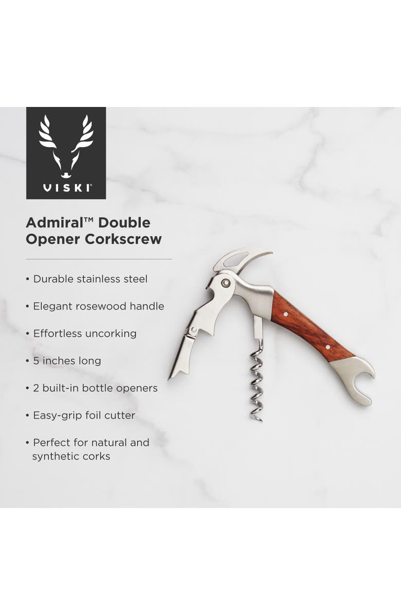 Viski Admiral Double Opener Corkscrew in Stainless Steel, Alternate, color, Wood