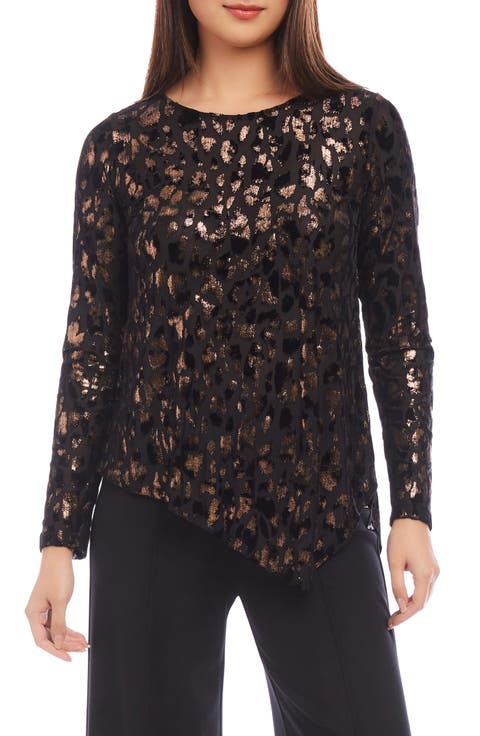 Metallic Leopard Burnout Long Sleeve Top