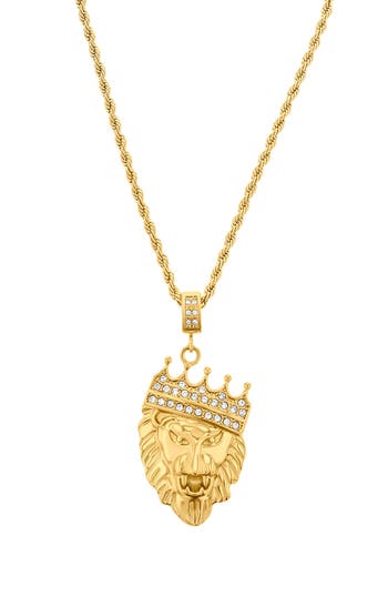 American Exchange Pavé Crystal Crowned Lion's Head Pendant Necklace In Gold/gold