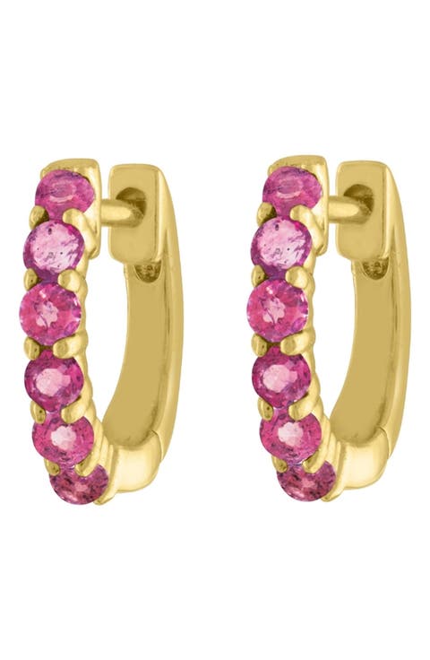 Signature Gold Blue Sapphire Huggie Hoop Earrings