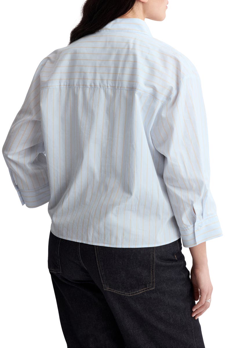 MANGO Stripe Cotton Button-Up Shirt, Alternate, color, Sky Blue