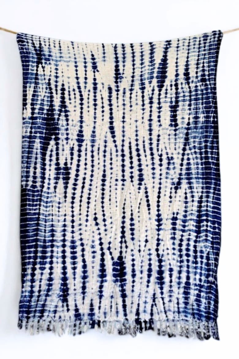 Indigo Shibori Throw, Alternate, color, Vines