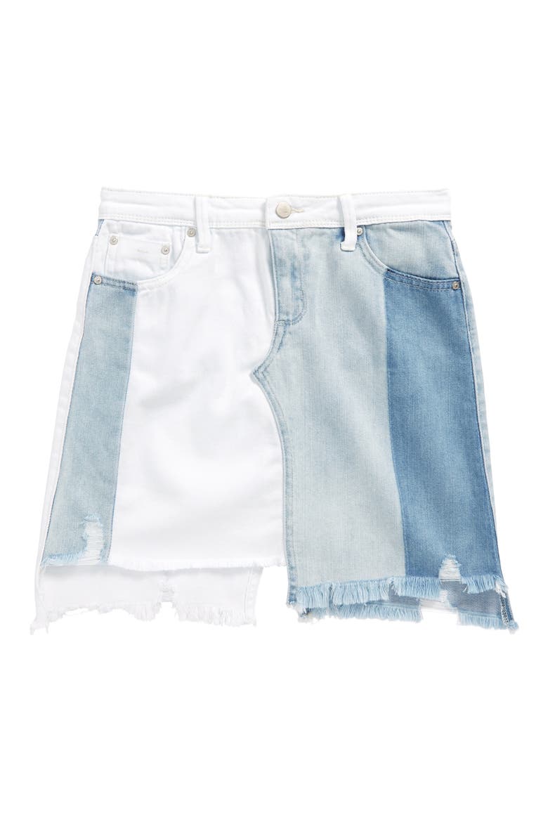 Patchwork Denim Skirt, Main, color, WHITE/ INDIGO