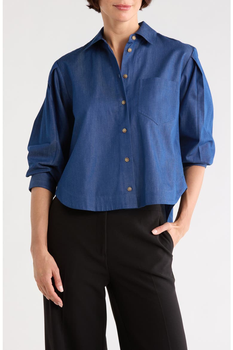 Estrella Crop Button-Up Shirt, Main, color, DEEP BLUE