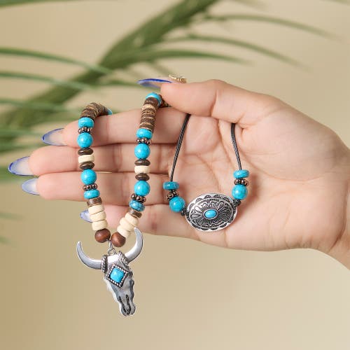 Jessica Simpson Beaded Layered Necklace In Blue