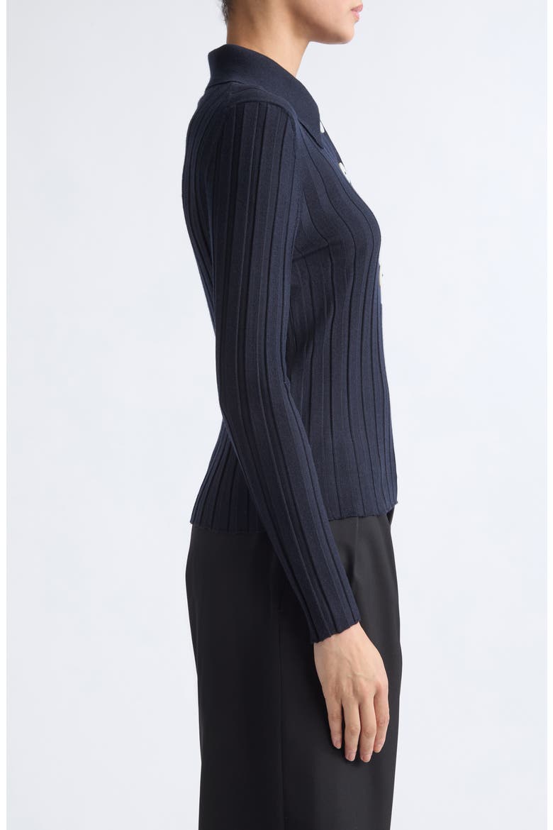Sugarman Long Sleeve Virgin Wool Rib Polo, Alternate, color, NAVY