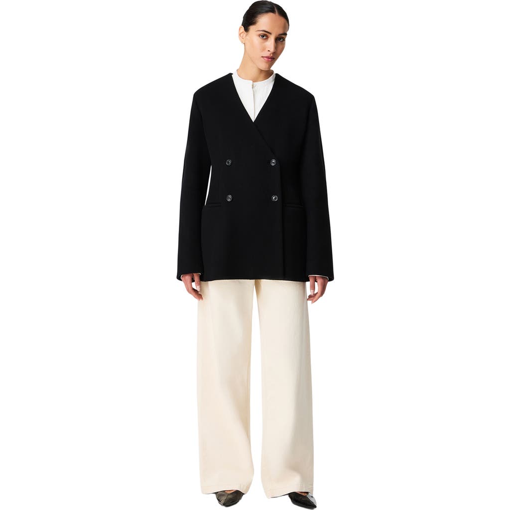 Another Tomorrow Short Scarf Coat In Black
