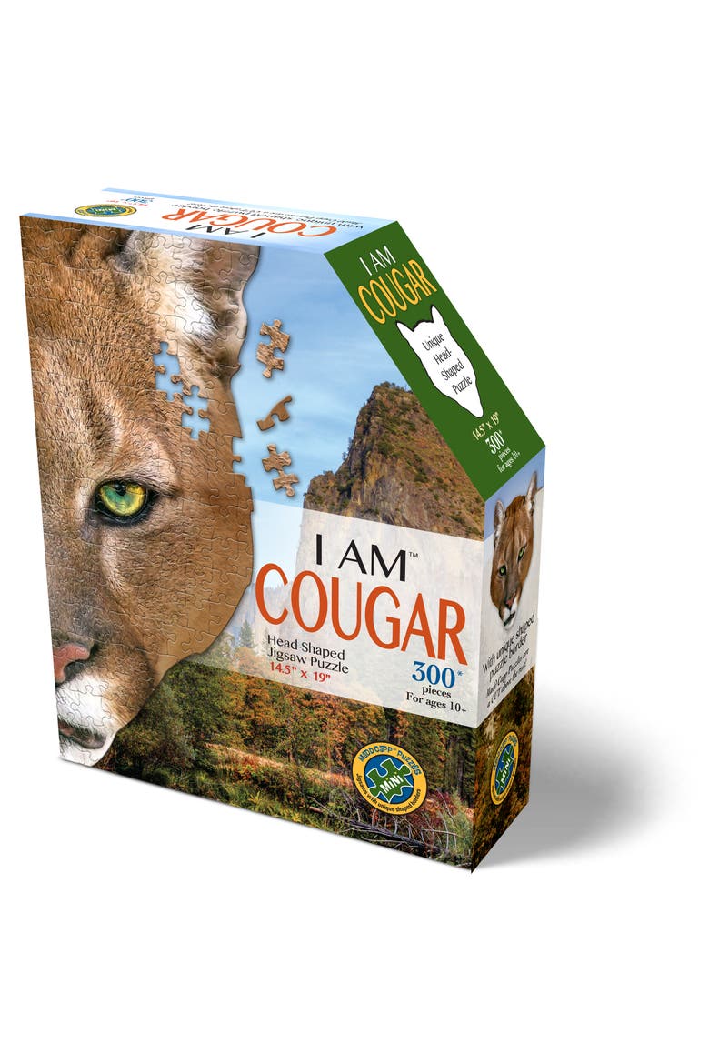 I Am Cougar 300 Pieces Animal Shaped Jigsaw Puzzle, Main, color, Multicolored