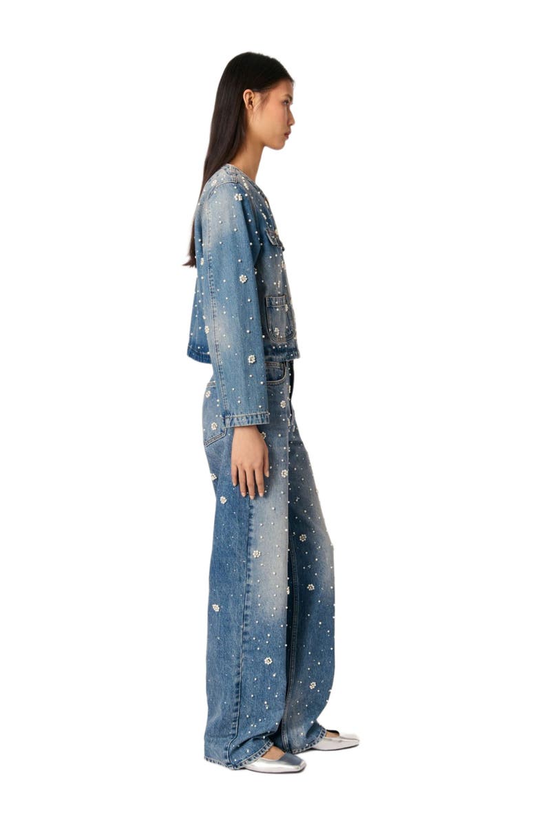 maje Embroidered denim jacket, Alternate, color, Blue