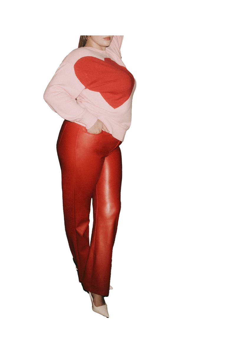 ELOQUII Slit Hem Faux Leather Pant, Main, color, Barbados Cherry