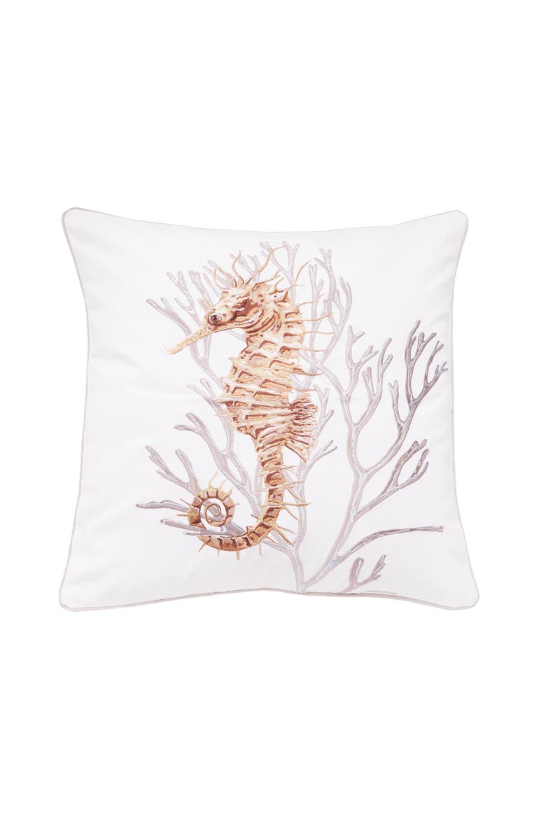 Seahorse and Coral Neutrals Pillow, Main, color, Orange