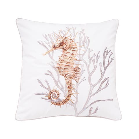 Seahorse and Coral Neutrals Pillow