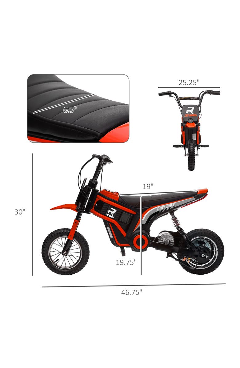 Aosom 24V 350W Electric Dirt Bike with Twist Grip Throttle, 15 MPH, Music Horn, Rear Suspension, Alternate, color, Red