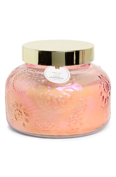 Coral Iridescent Jumbo Garden Jar Candle Guava Pink Grapefruit