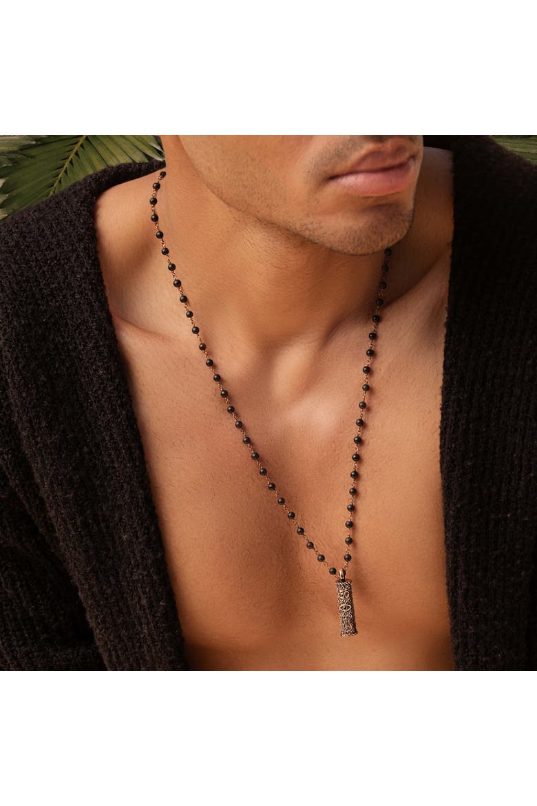 Men's Matte Black Onyx Triple Protection Beaded Necklace Brilliant Spirit, Alternate, color, Black/bronze