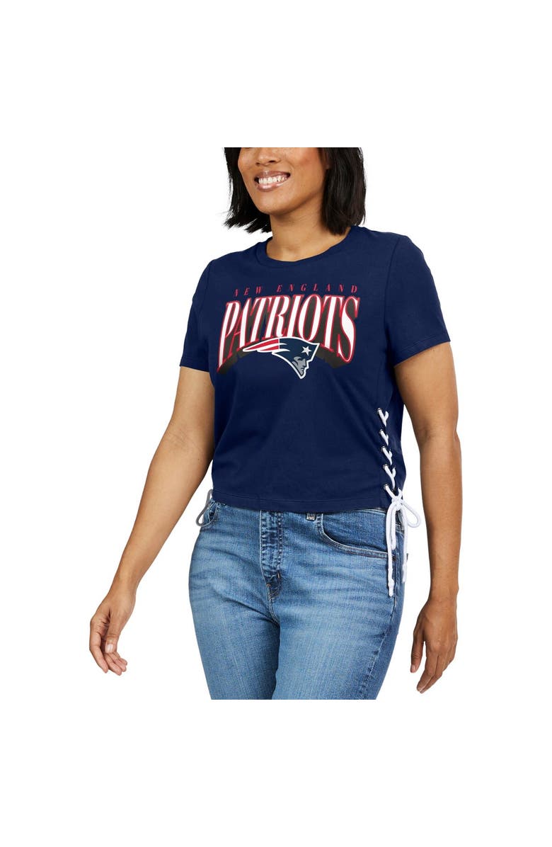 WEAR by Erin Andrews Women's WEAR by Erin Andrews Navy New England Patriots Lace Up Side Modest Cropped T-Shirt, Alternate, color, Navy