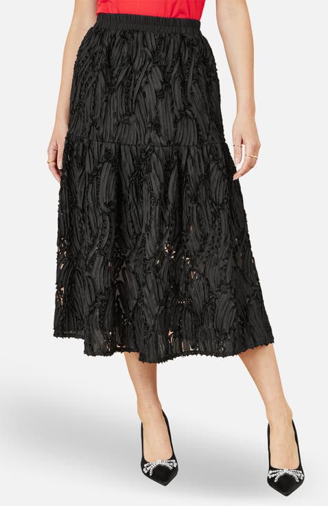 Mesh Applique Sequin Midi Skirt