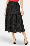 Yumi Mesh Applique Sequin Midi Skirt