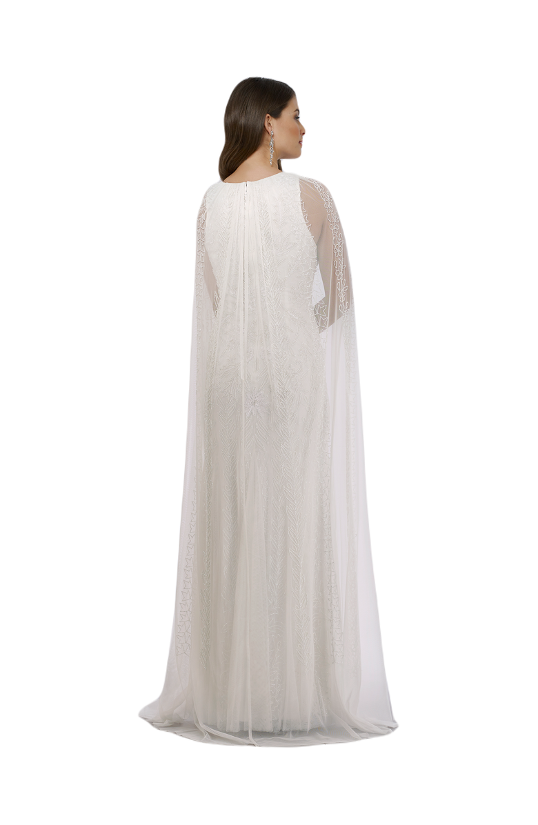 LARA New York Eve Beaded Cape Sleeve Wedding Dress, Alternate, color, Ivory