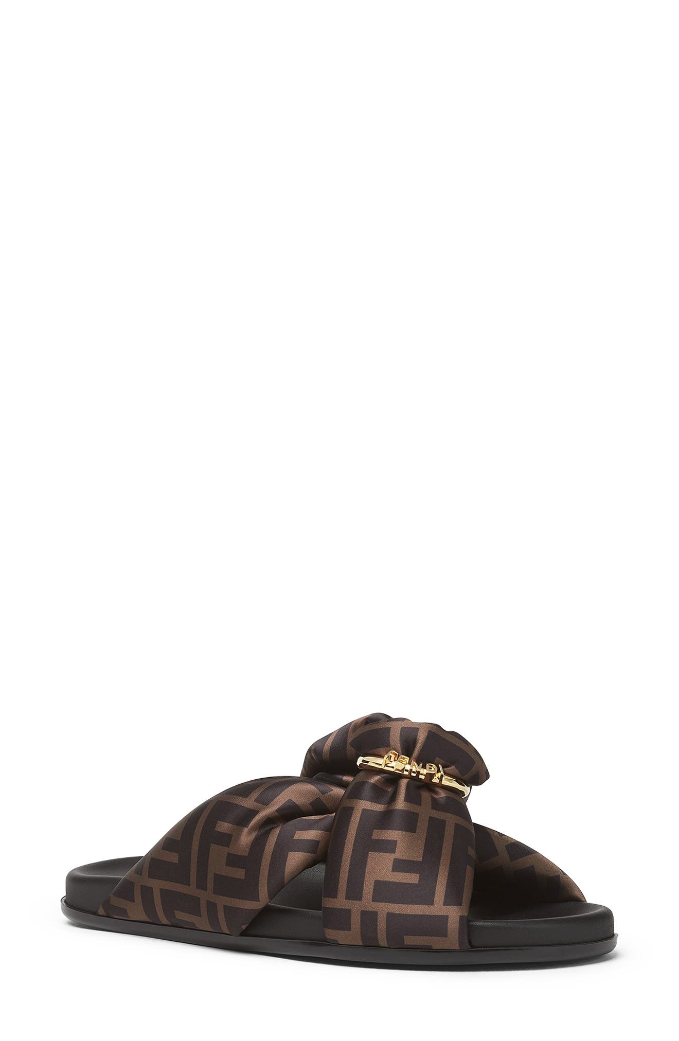 Fendi Feel Knotted Slide Sandal, Main, color, Tabacco Nero