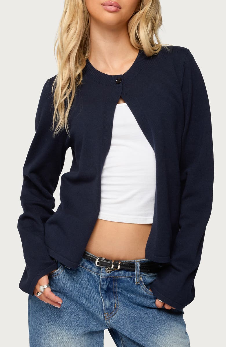 EDIKTED Jenie Split Front Cardigan, Main, color, Navy