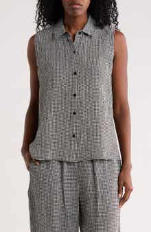 Eileen Fisher Classic Collar Sleeveless Organic Cotton Button-Up Shirt