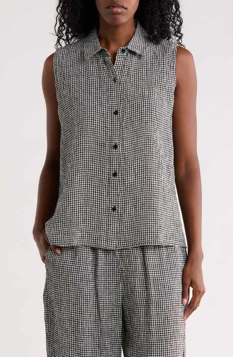 Eileen Fisher Classic Collar Sleeveless Organic Cotton Button-Up Shirt