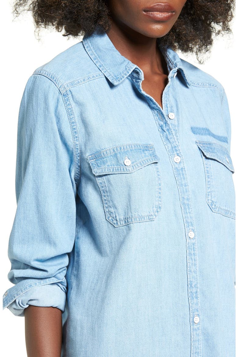 Frayed Hem Chambray Shirt, Alternate, color, DAWN BLUE
