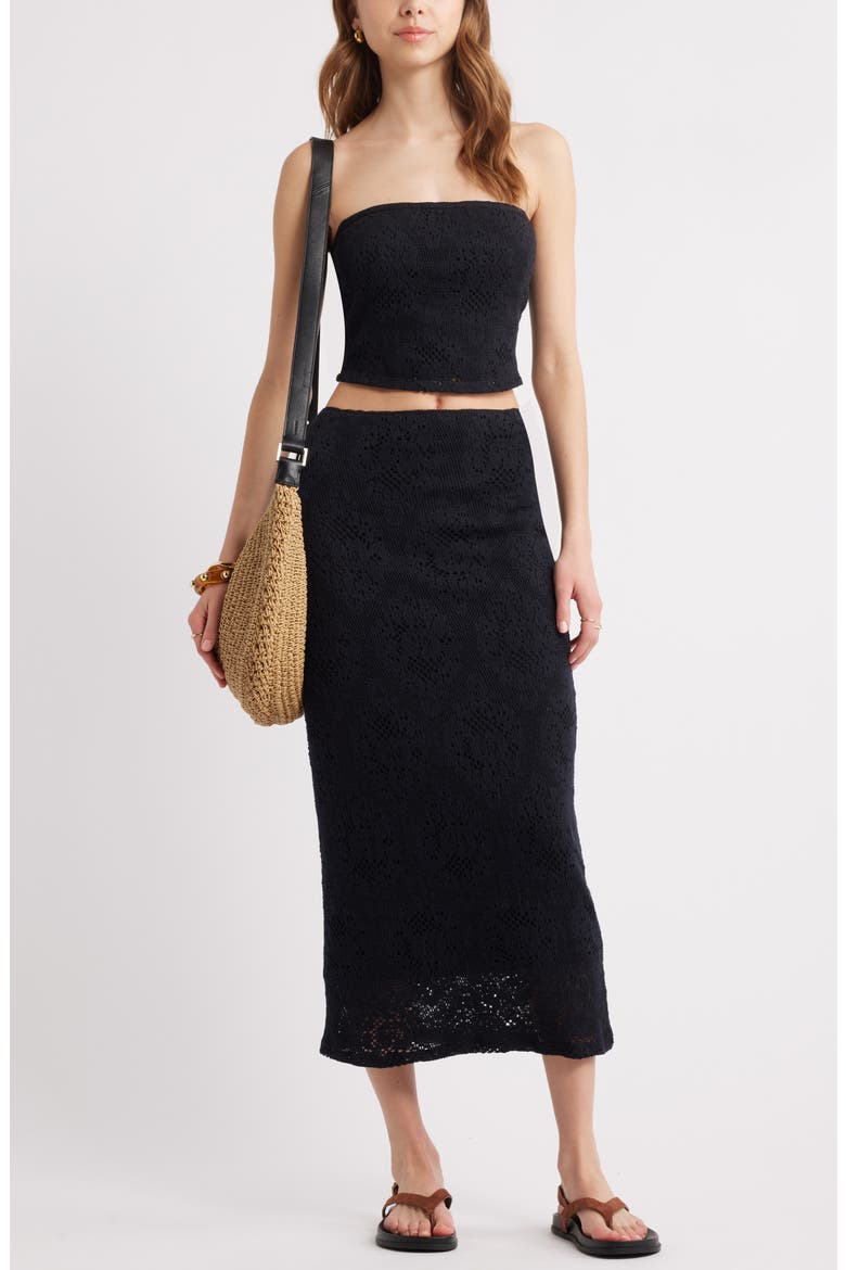 Lace Midi Skirt, Alternate, color, BLACK