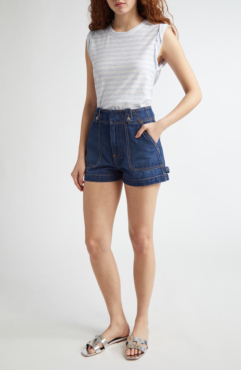 Veronica Beard Graham High Waist Denim Carpenter Shorts, Alternate, color, Bright Blue
