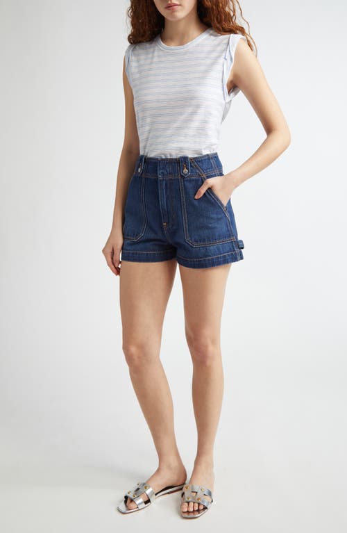 Veronica Beard Graham High Waist Denim Carpenter Shorts In Bright Blue