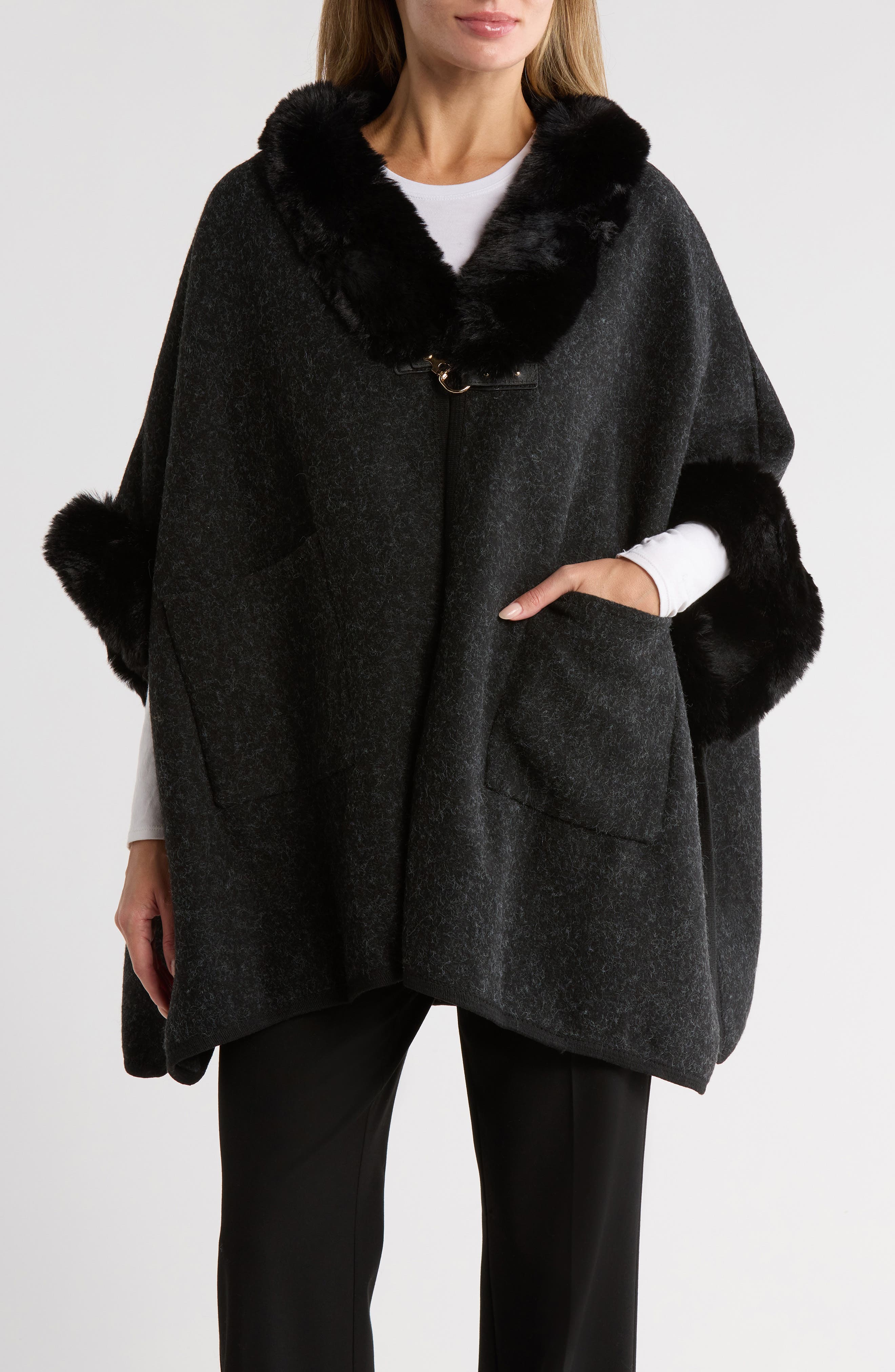 Nanette Lepore Faux Fur Trim Ruana