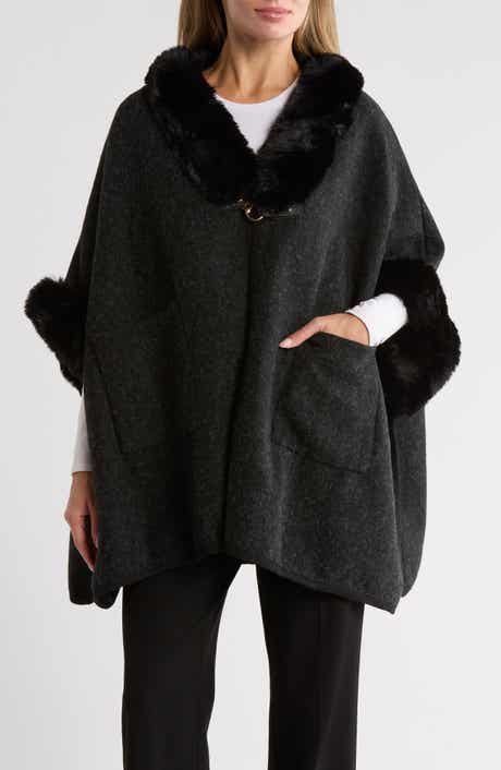 Nanette Lepore Faux Fur Trim Ruana