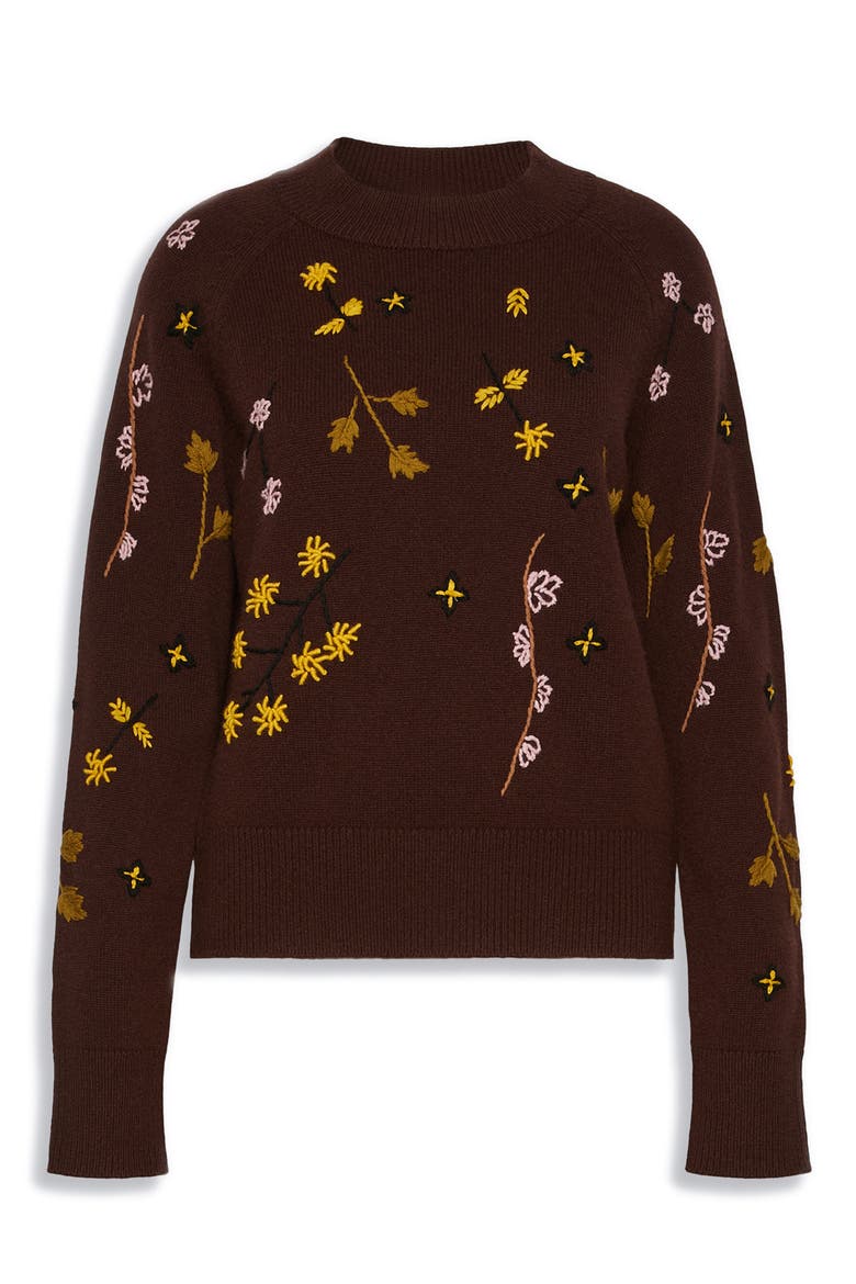 Floral Stitch Crewneck Sweater, Alternate, color, DARK BROWN