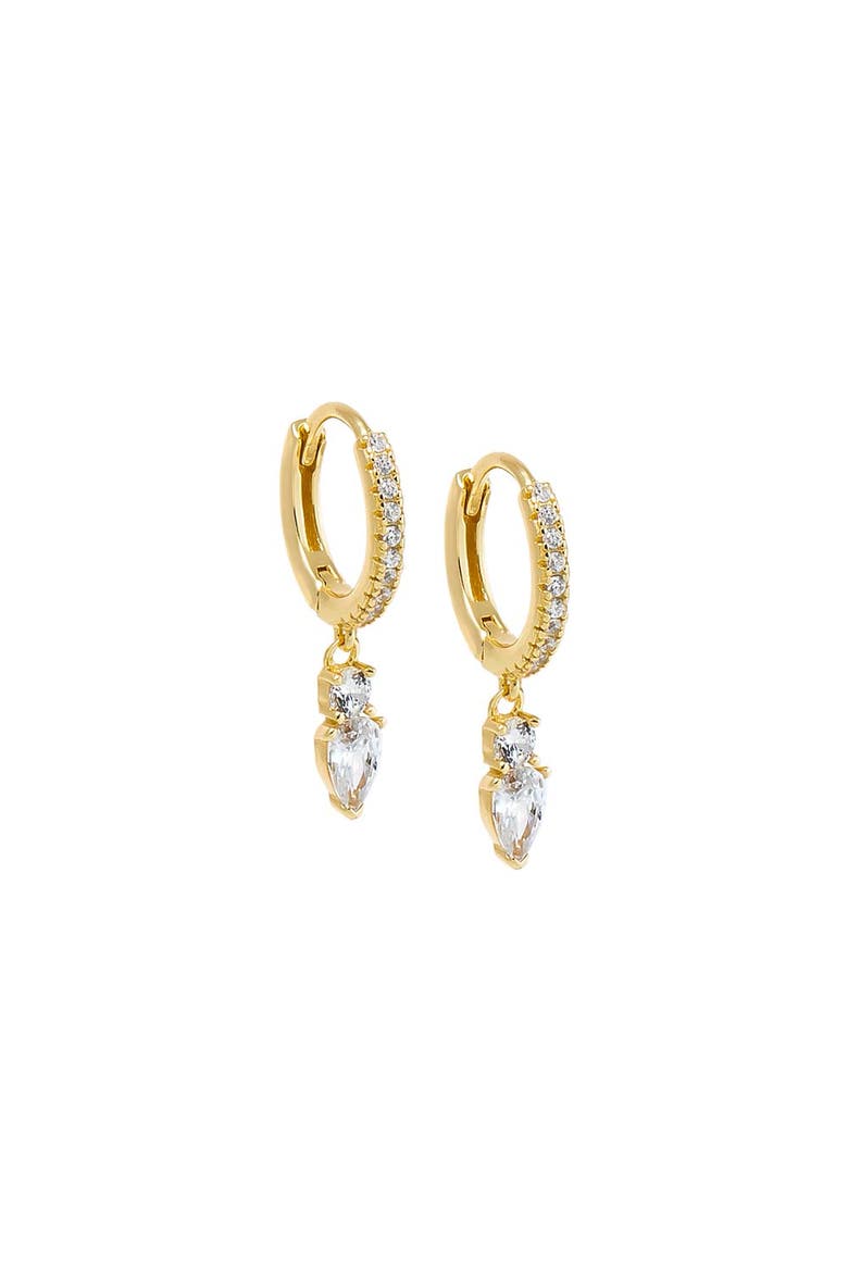 Double CZ Dangling Drop Huggie Earring, Main, color, Gold