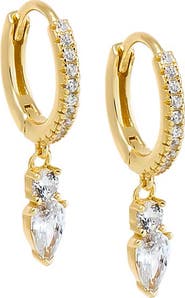 BY ADINA EDEN Double CZ Dangling Drop Huggie Earring