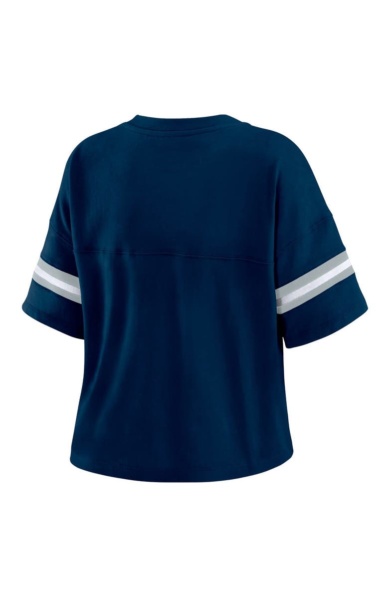 WEAR by Erin Andrews Women's WEAR by Erin Andrews Navy Dallas Cowboys Color Block Boxy Modest Crop V-Neck T-Shirt, Alternate, color, Navy