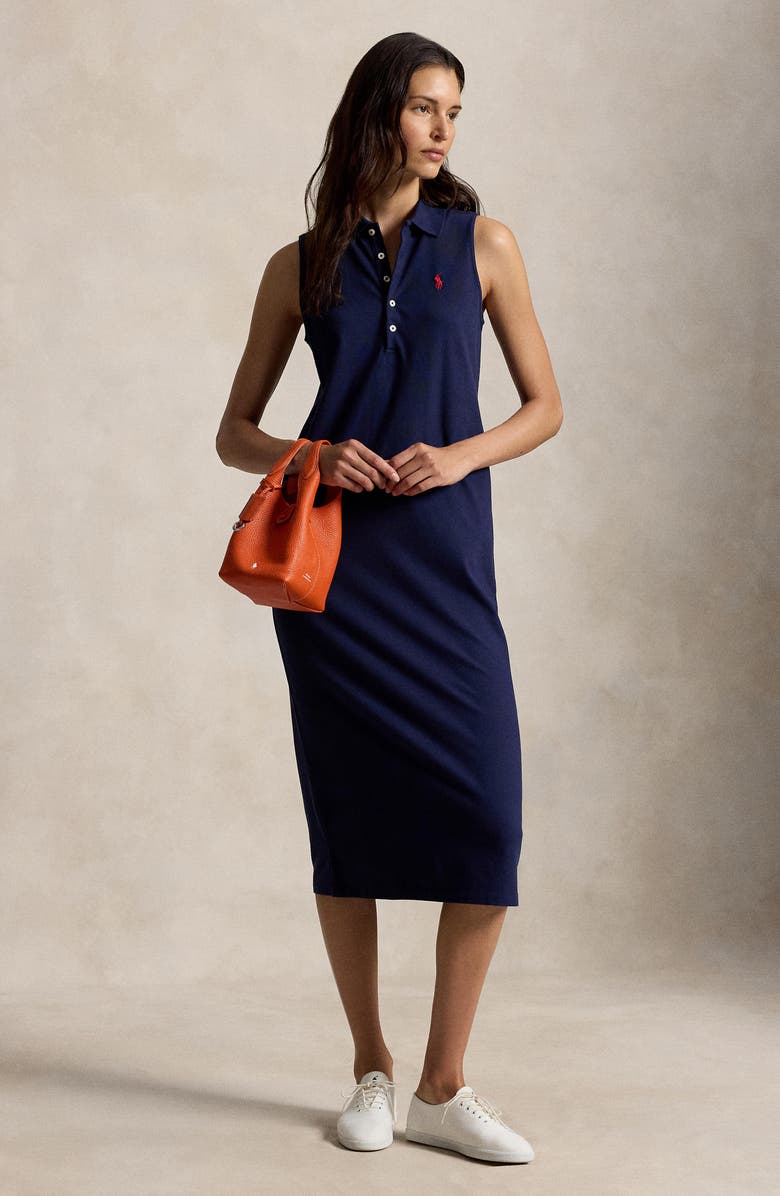 Polo Ralph Lauren Stretch Cotton Piqué Polo Dress, Alternate, color, Newport Navy