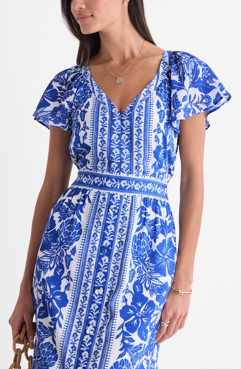 vineyard vines Britt Floral Short Sleeve Midi Dress, Alternate, color, Scarf Print White