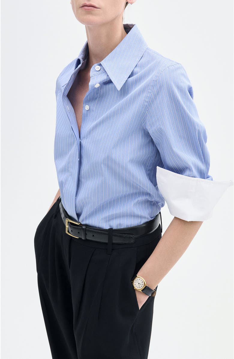 CO Fitted Shirt in Striped Poplin, Alternate, color, Blue