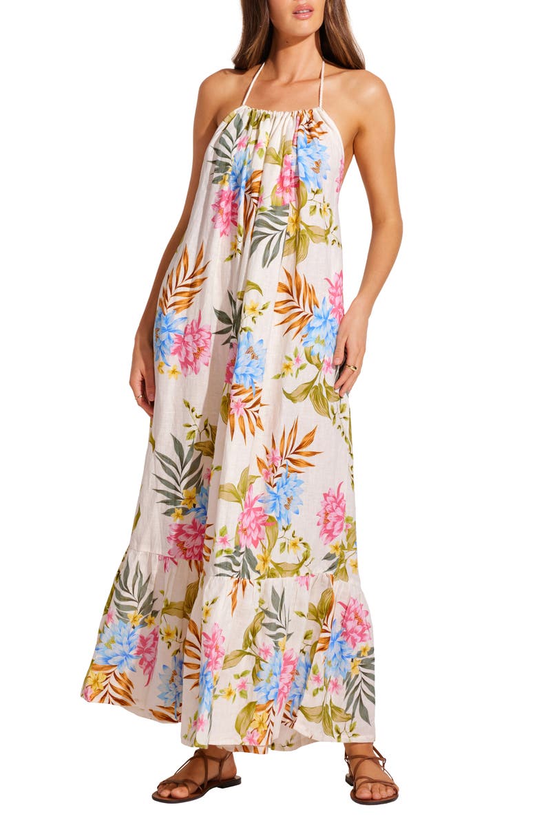 Vitamin A<sup>®</sup> Petra Floral Linen Cover-Up Maxi Dress, Main, color, 