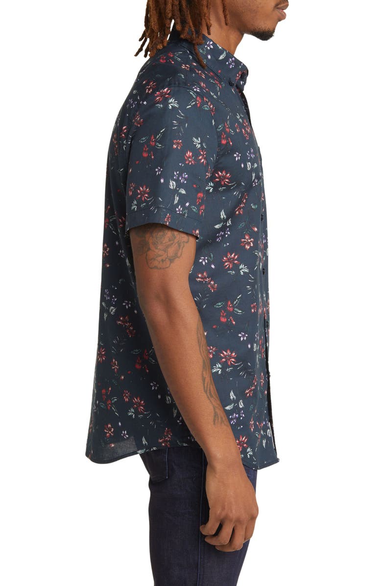 Original Penguin Floral Short Sleeve Stretch Button-Down Oxford Shirt, Alternate, color, 